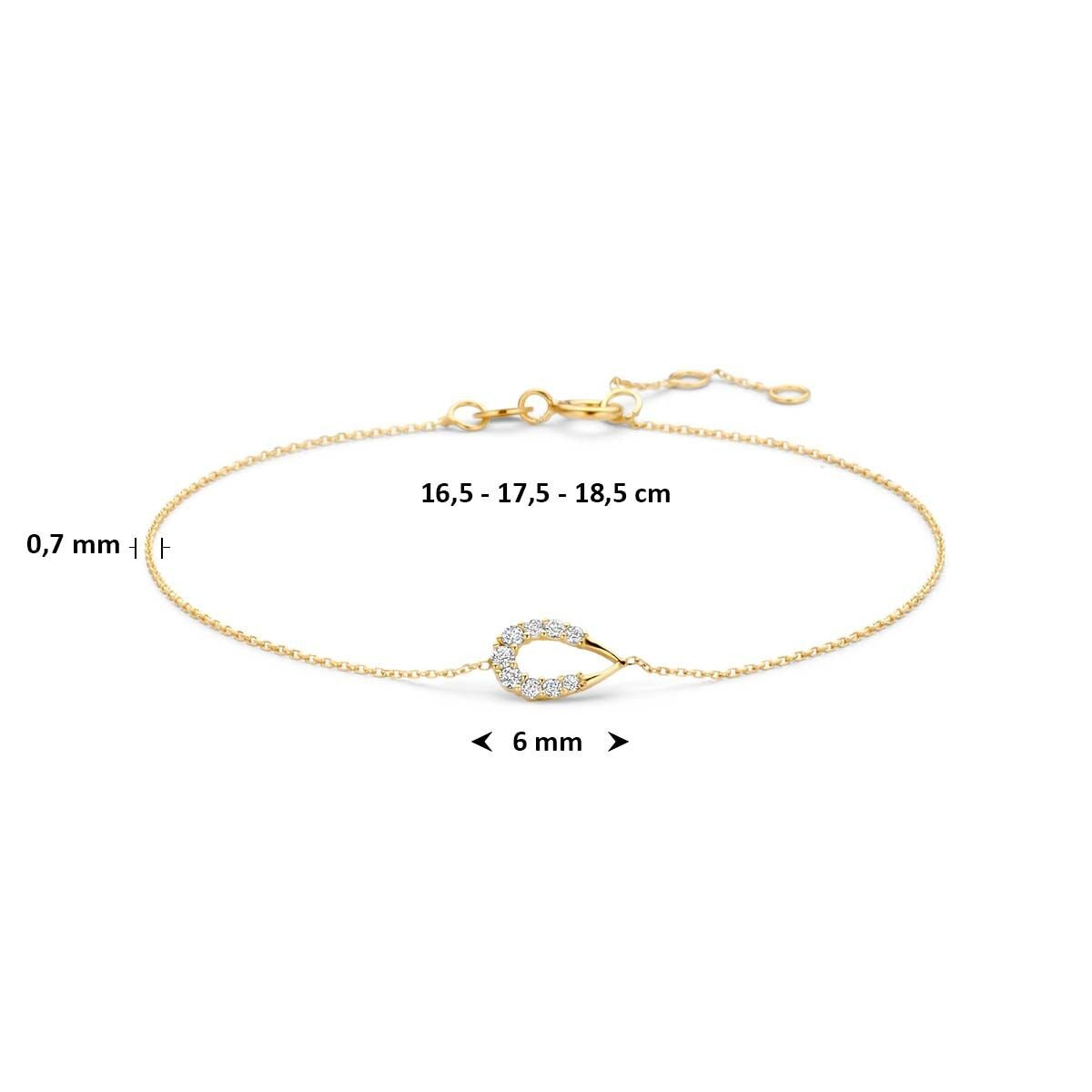 9k Geelgouden armband met druppel en zirkonia