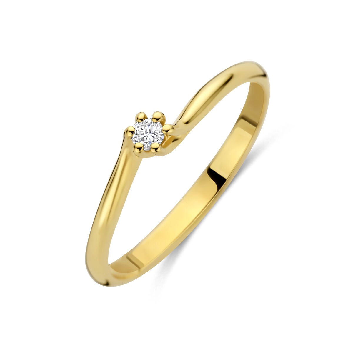 Anello in oro giallo 14k con diamante lab-grown, design semplice con pietra centrale.