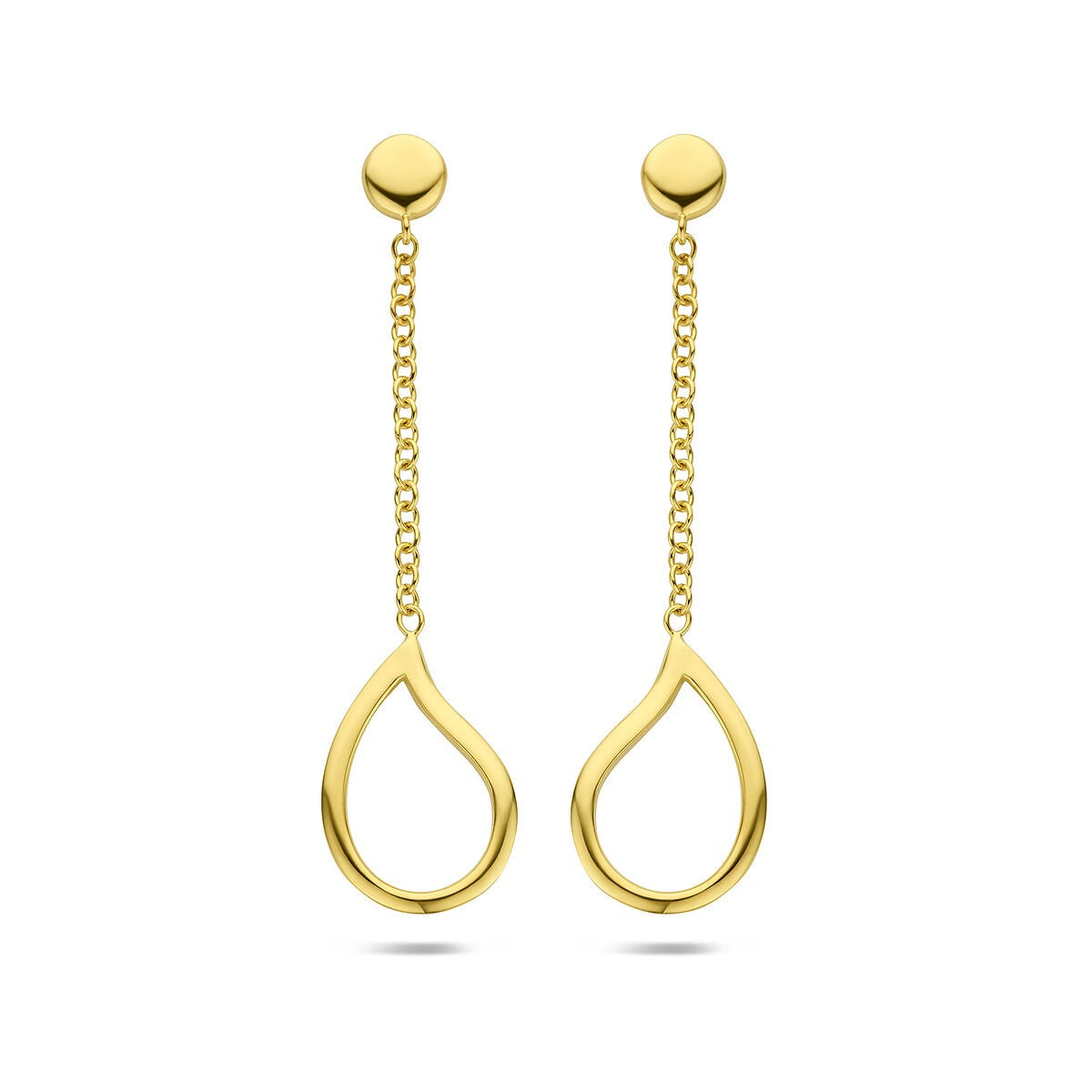 Orecchini pendenti a catena in oro giallo 14k con forma a goccia.