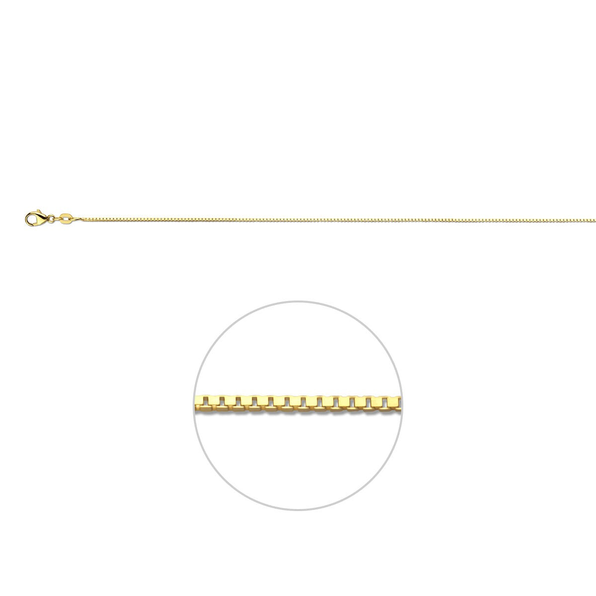 18k geelgouden venetiaanse ketting met karabijnsluiting en een verfijnde schakelstructuur.