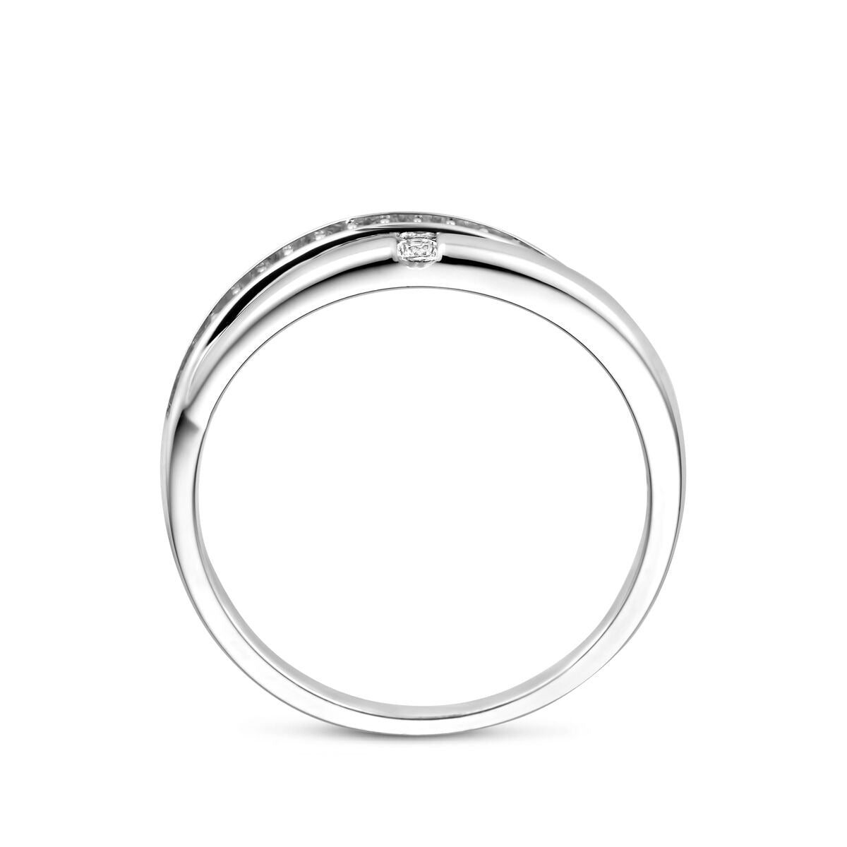 Anello da donna in argento con zirconia – design entourage rodiato