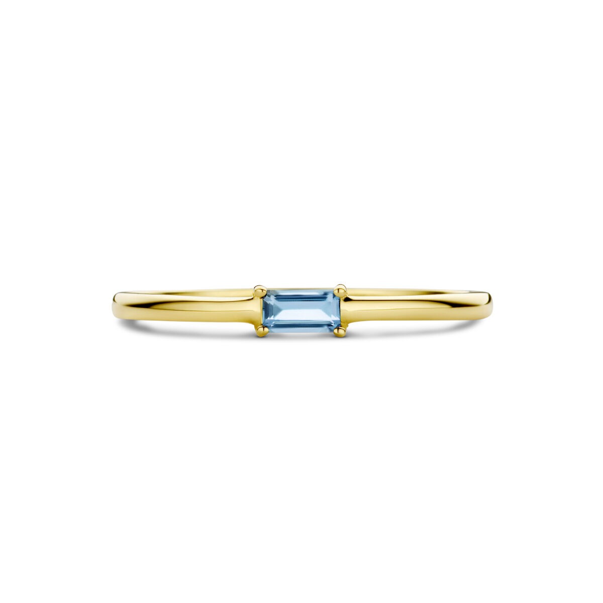 Anello in oro giallo 14k con acquamarina taglio baguette