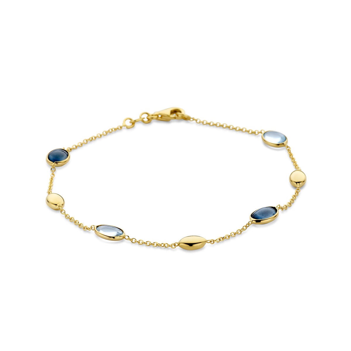 Bracciale in oro giallo 14k con topazi blu cielo e blu di Londra.