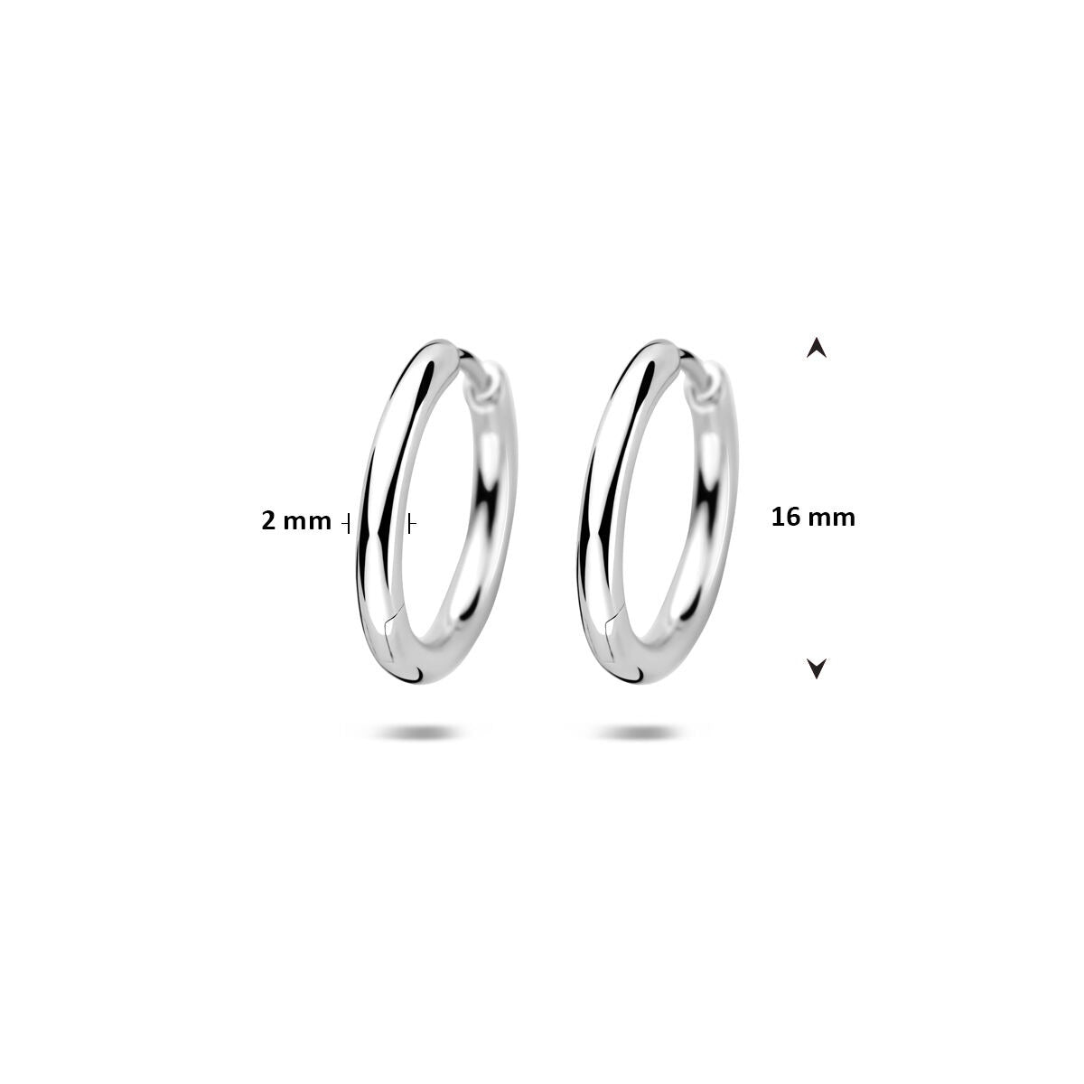 Orecchini a cerchio a scatto da donna in argento placcato rodio – spessore tubo 2 mm