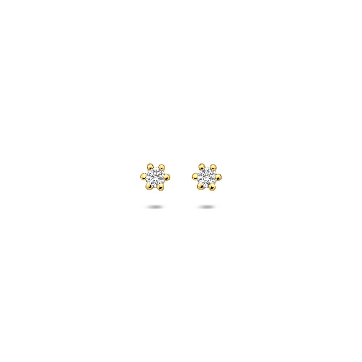 Orecchini in oro giallo 14k con diamante lab-grown, design a forma di fiore.