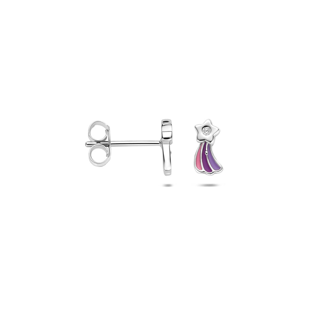 Orecchini a bottone per bambini in argento 925 rodiato stella cadente con zircone e smalto