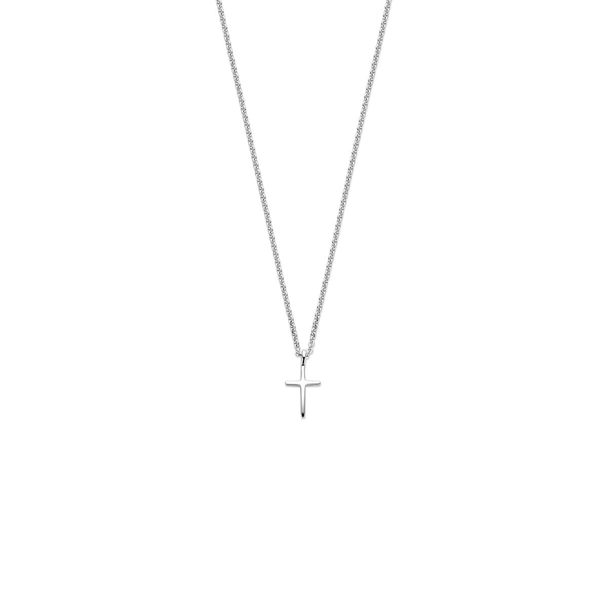 Collana con croce in argento rodiato.