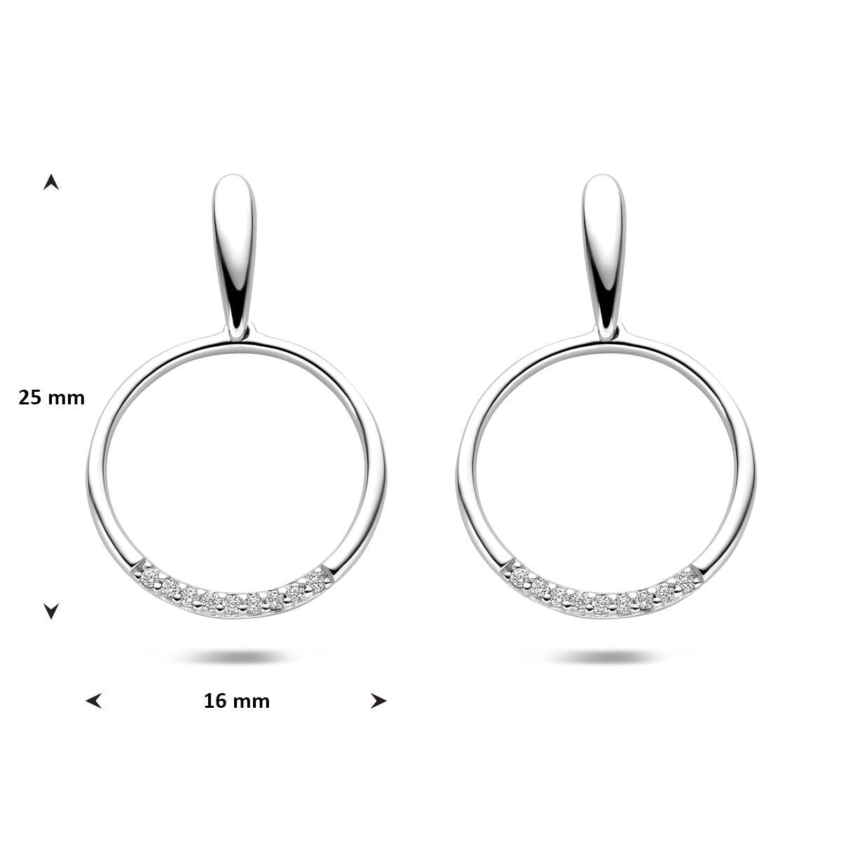 Orecchini a bottone in argento con zirconi da donna 25 mm