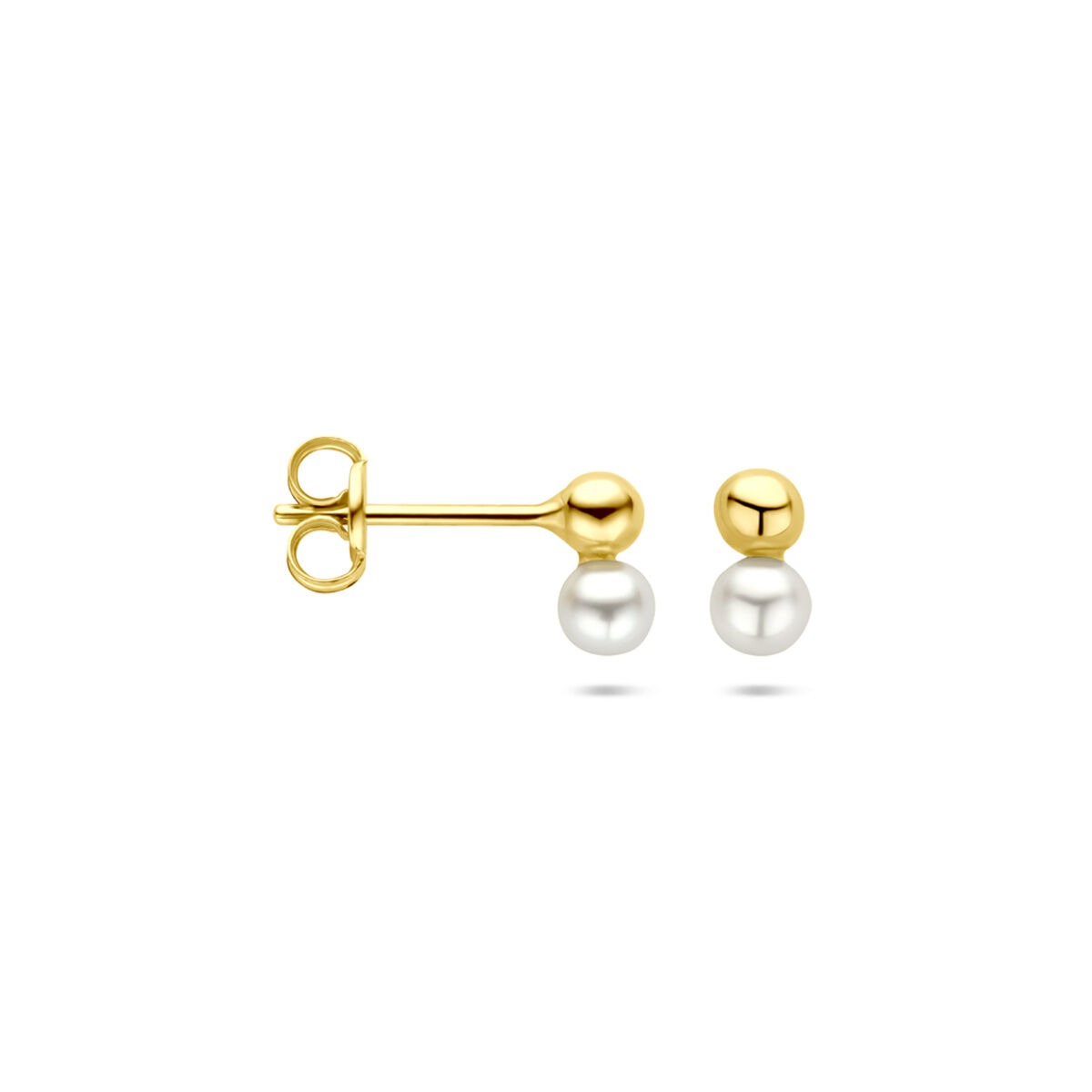 Orecchini a bottone in oro 14k con perla e sfera – 6,5 mm