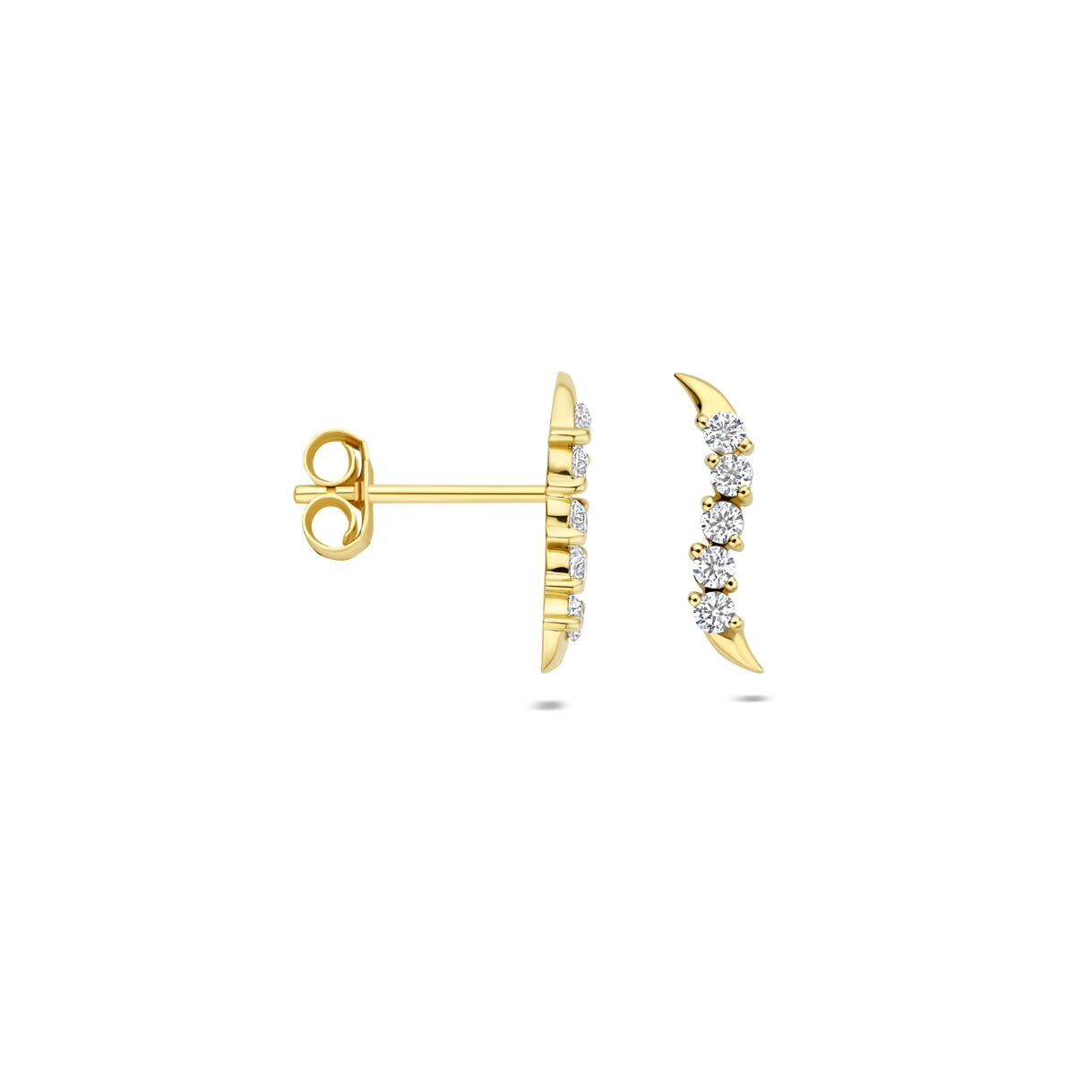 Orecchini a bottone in 14k oro giallo con zirconia a incastonatura a giro