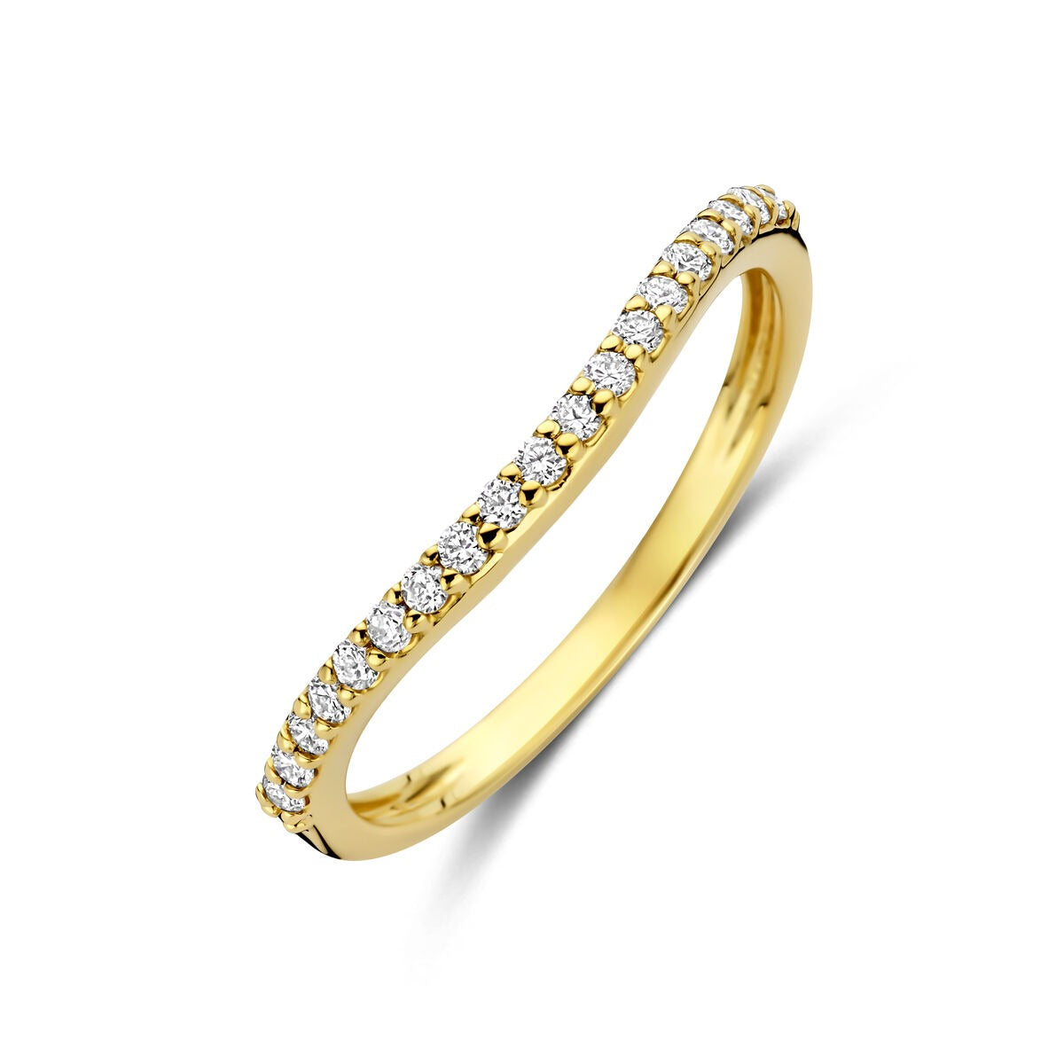 Anello in oro giallo 14k con diamanti lab-grown incastonati.