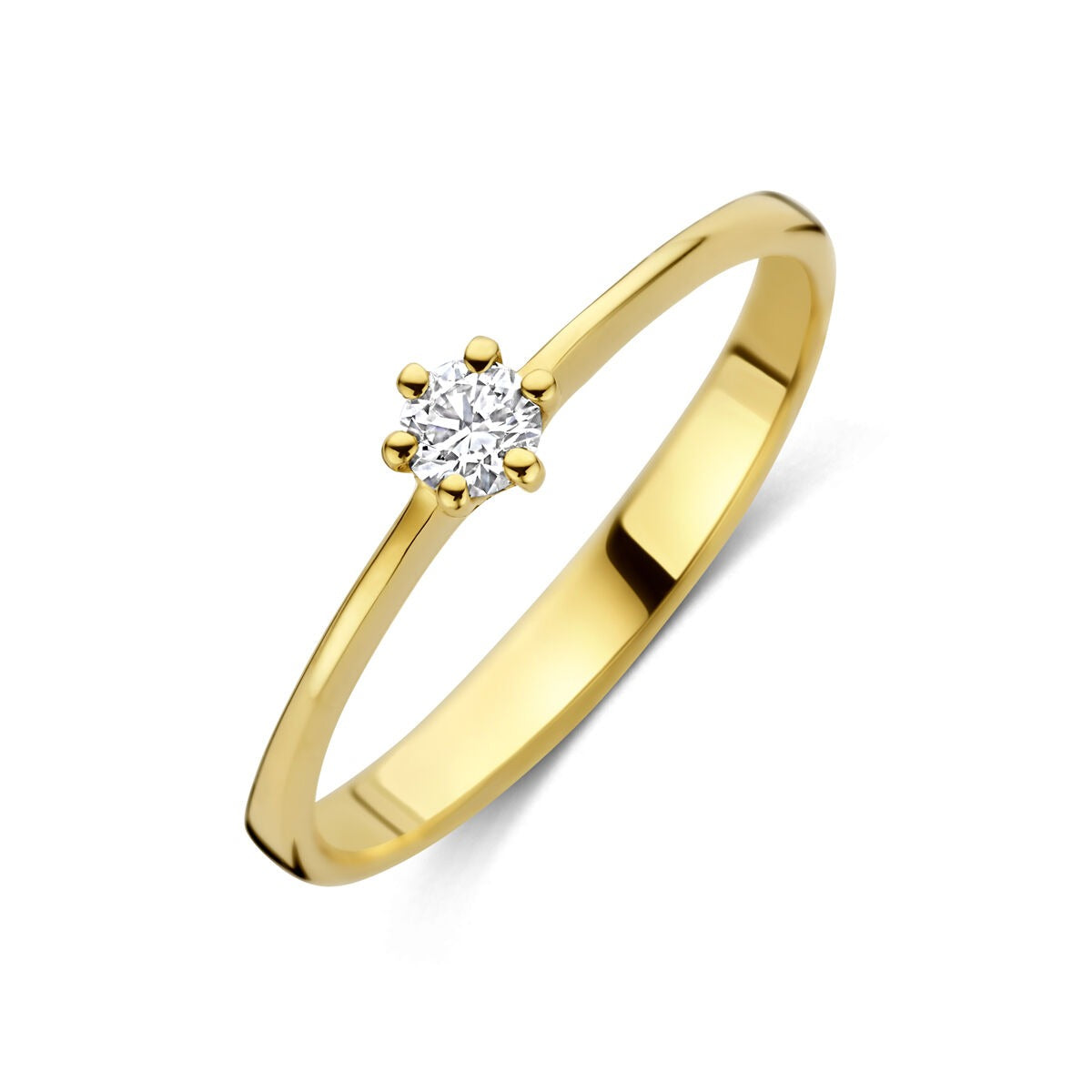 Anello in oro giallo 14k con diamante lab-grown, design semplice e brillante.