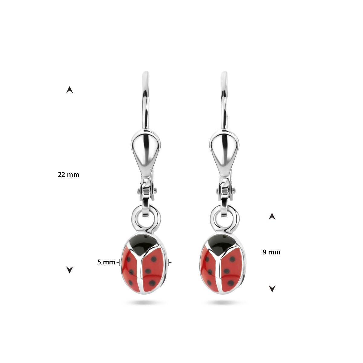 Orecchini pendenti per bambini in argento coccinella – rodiati 925 gioiello per bambini
