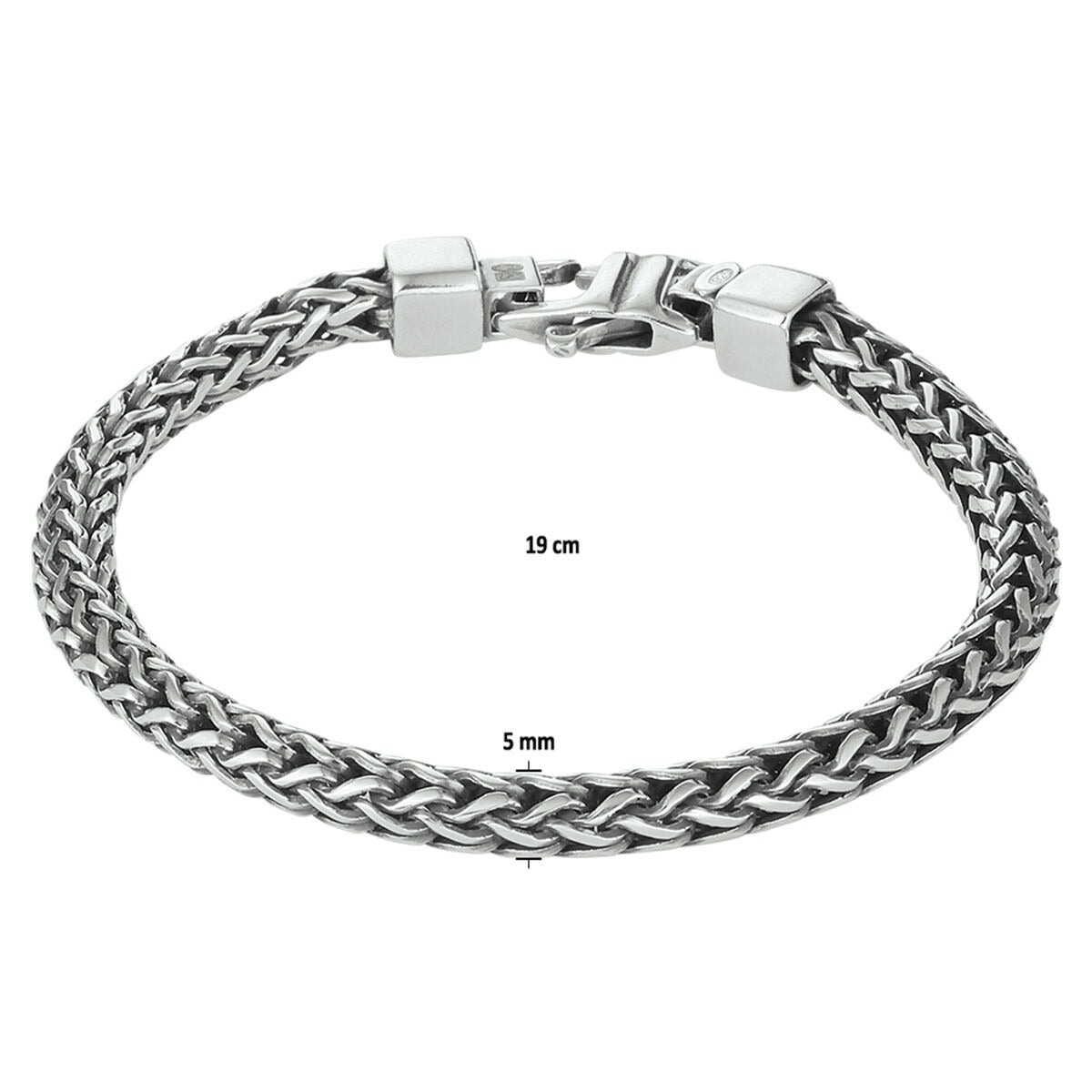 Bracciale da uomo in argento ossidato a maglia coda di volpe 5 mm