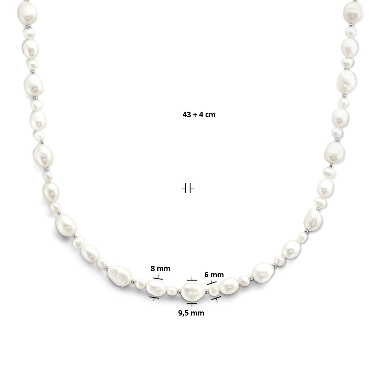 Collana di perle in argento con perle d'acqua dolce e chiusura a moschettone