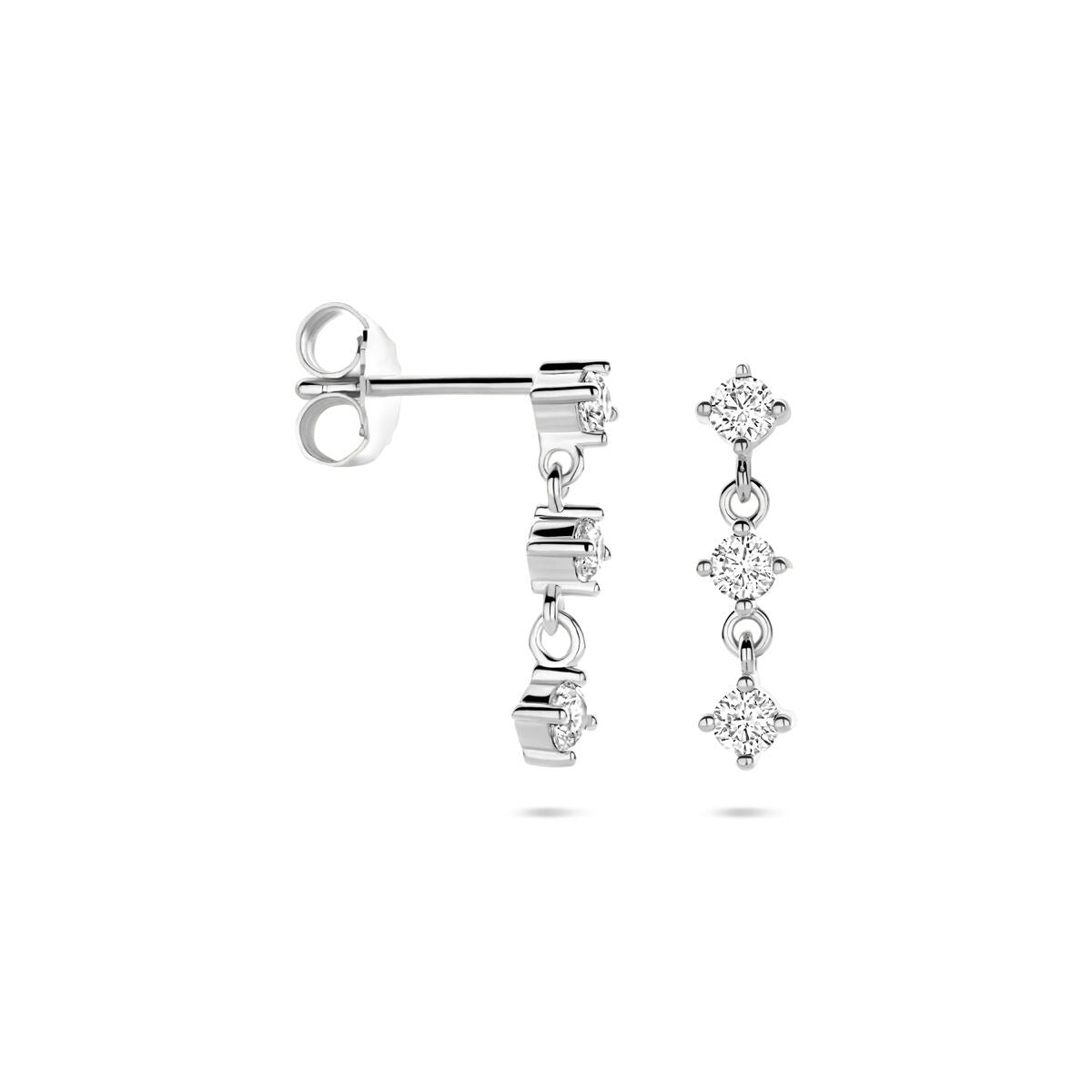 Orecchini pendenti in argento rodiato con zirconia – 16 mm