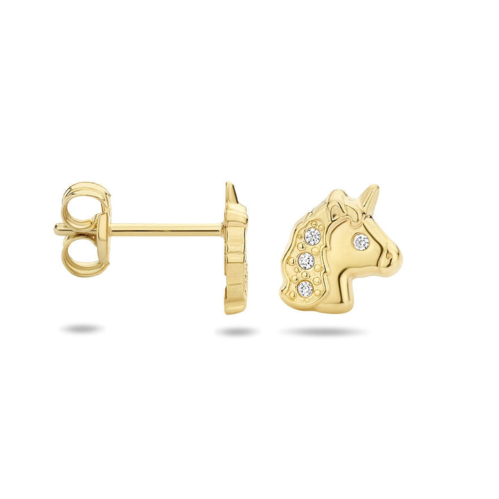 14k Geelgouden kinder oorknoppen met zirkonia – dierlijk detail