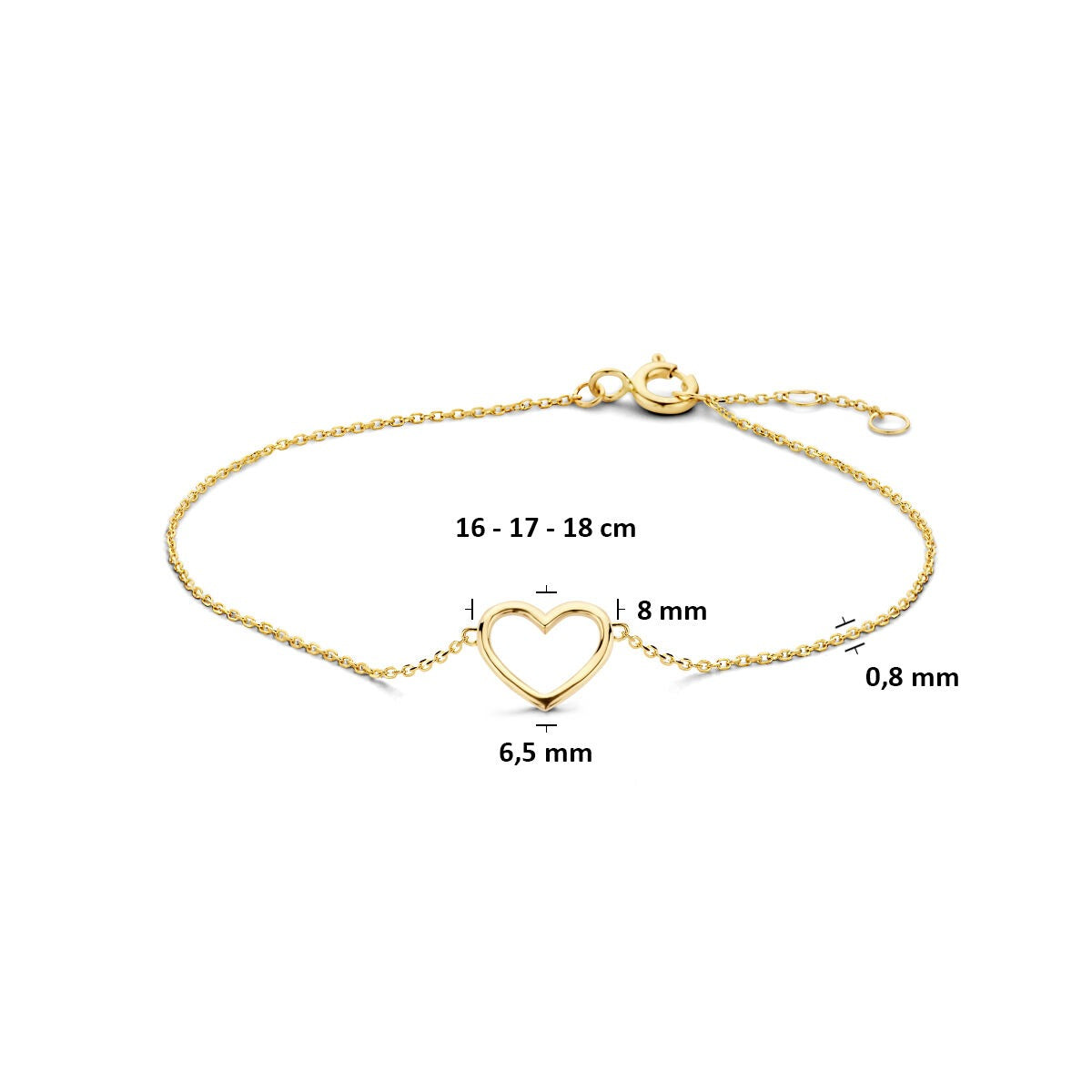 Bracciale color oro giallo 9k con cuoricino – 16-18 cm