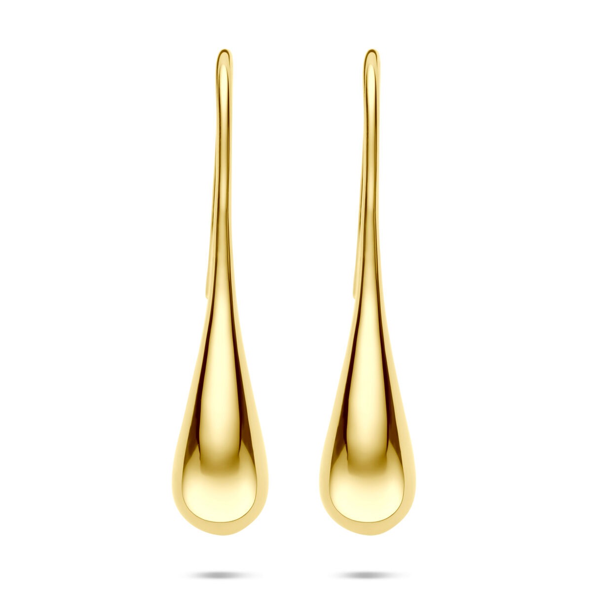 Vergulde zilveren oorhangers met een elegante druppelvorm en een glanzende afwerking.