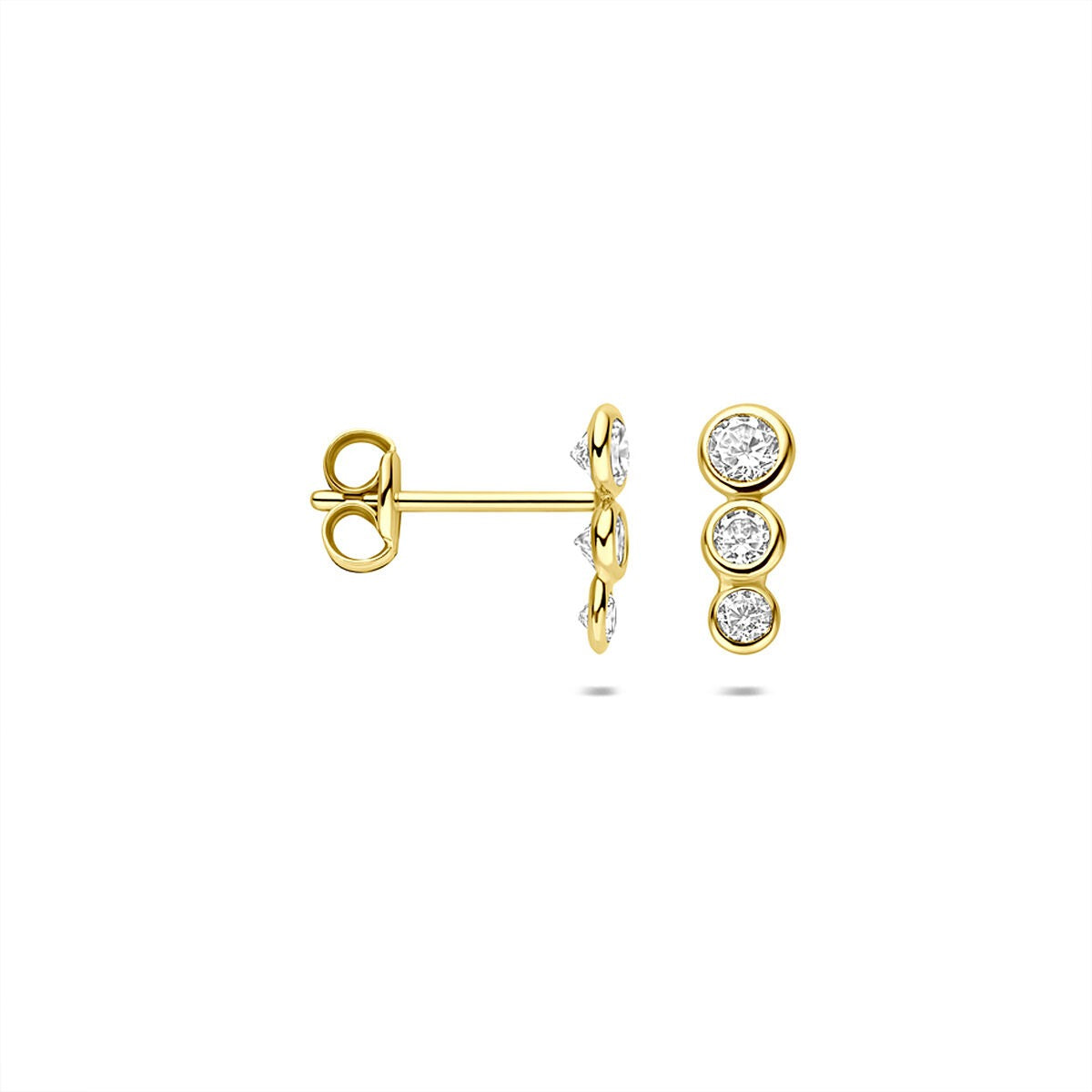 Orecchini a bottone color oro giallo 9k con zirconia – scintillio sottile in forma raffinata