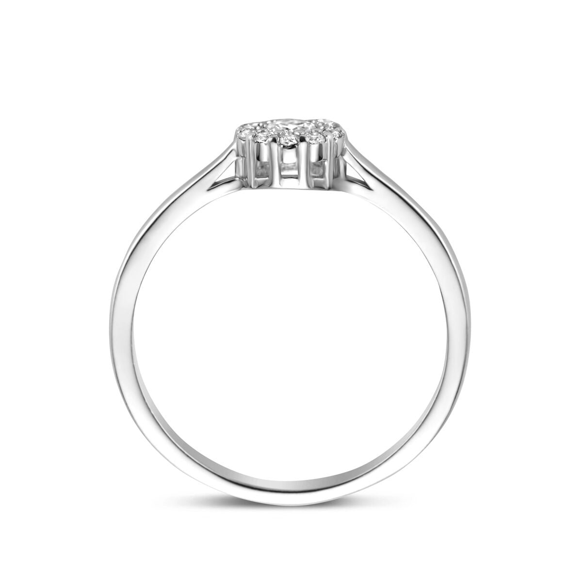 Anello da donna in argento con zircone taglio brillante in castone entourage