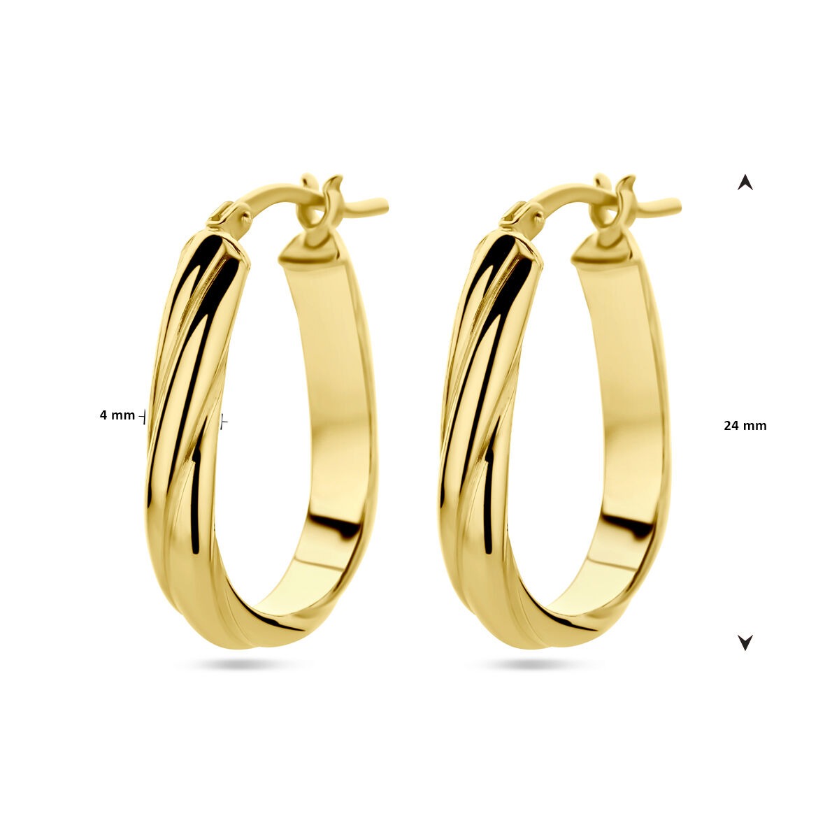 Orecchini a cerchio placcati oro da donna – oro giallo su argento 925, design ritorto 24 mm