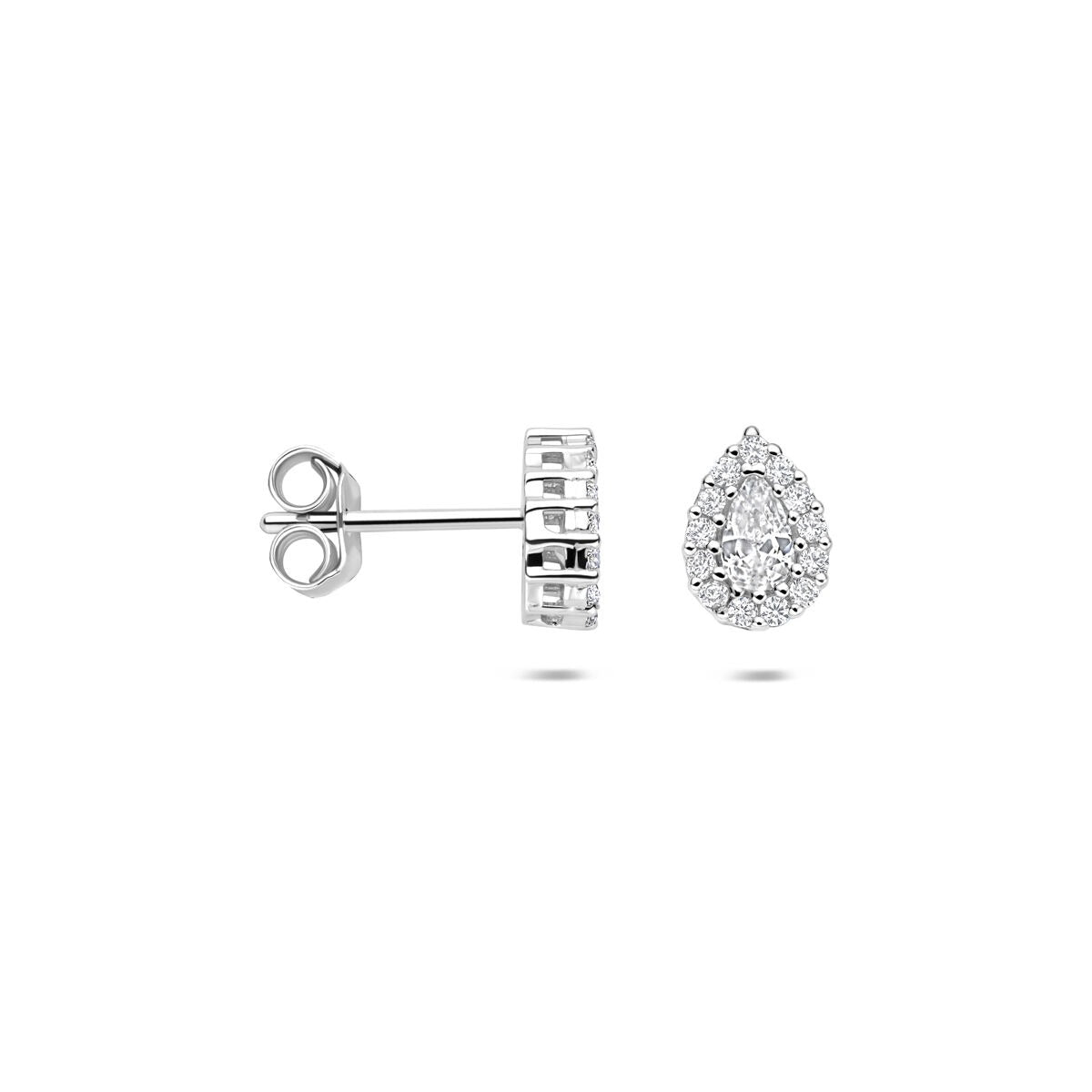 Orecchini a bottone in argento con zirconi - argento 925 rodiato