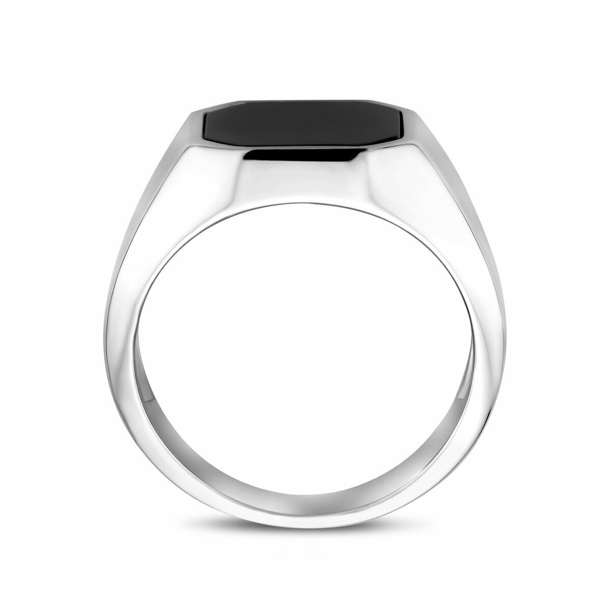 Anello a sigillo in argento 925 rodiato con onice