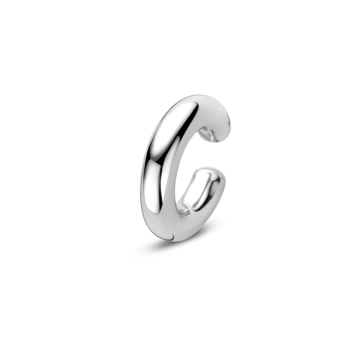 Orecchino cuff in argento 925, finitura rodiata, design minimalista e moderno.