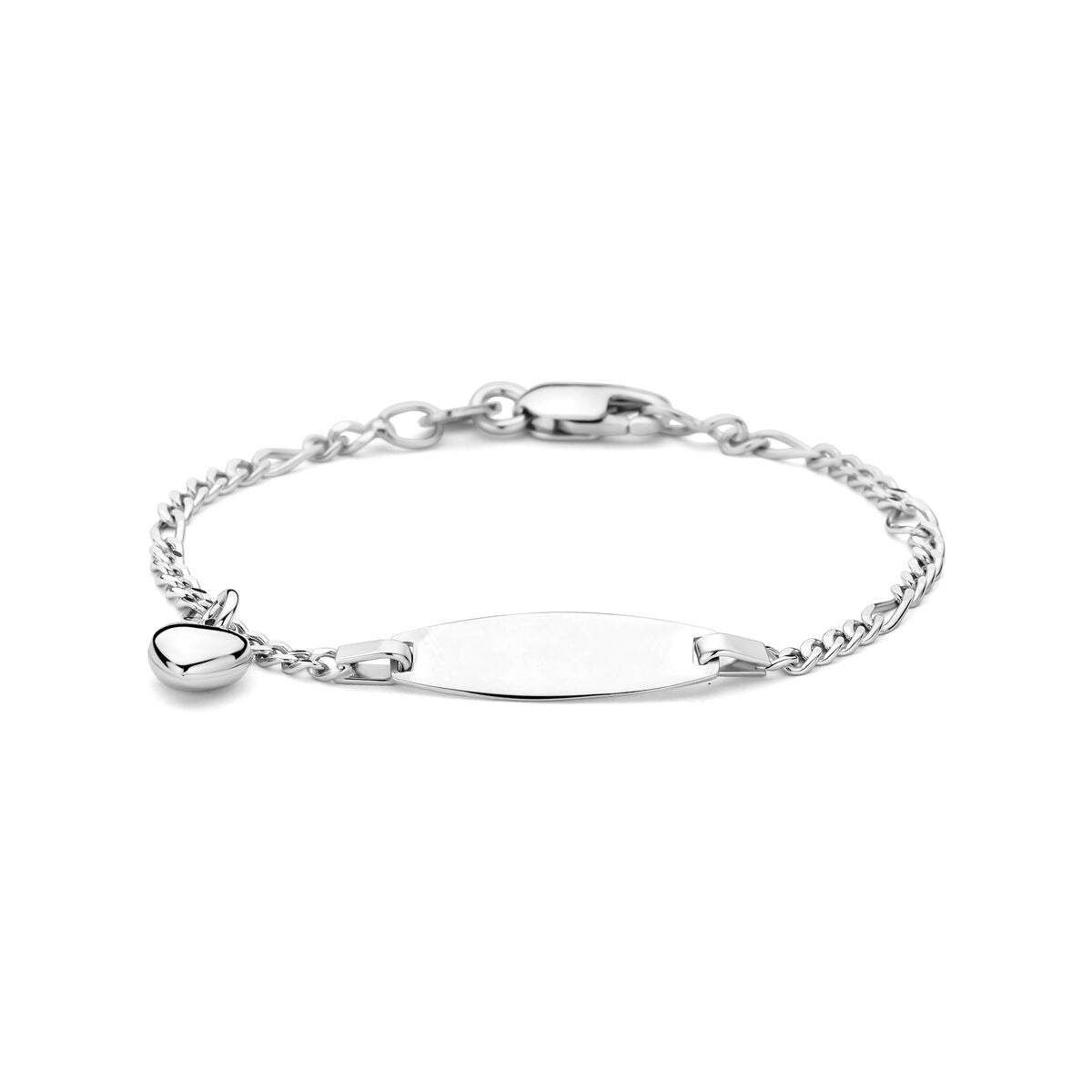 Zilveren graveerarmband voor kinderen met een hartje, gerhodineerd en een fijne schakelketting.