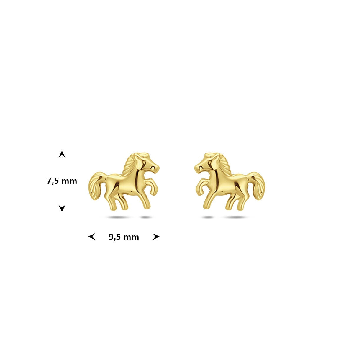 9k Geelgouden paard oorknopjes