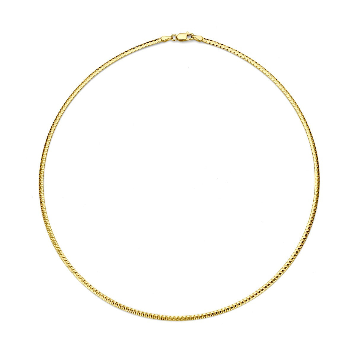 Collana omega in oro giallo 14k con maglia piatta di 2,5 mm, lunghezza 45 cm.