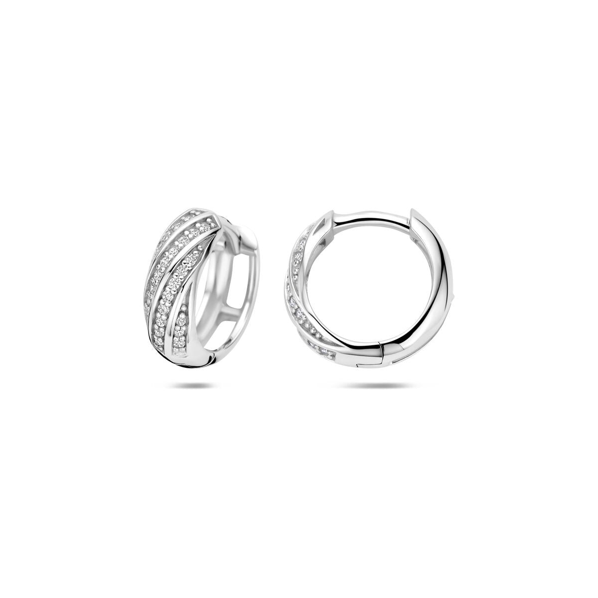 Orecchini a cerchio in argento 925 rodiato con zircone 12 x 4.5 mm