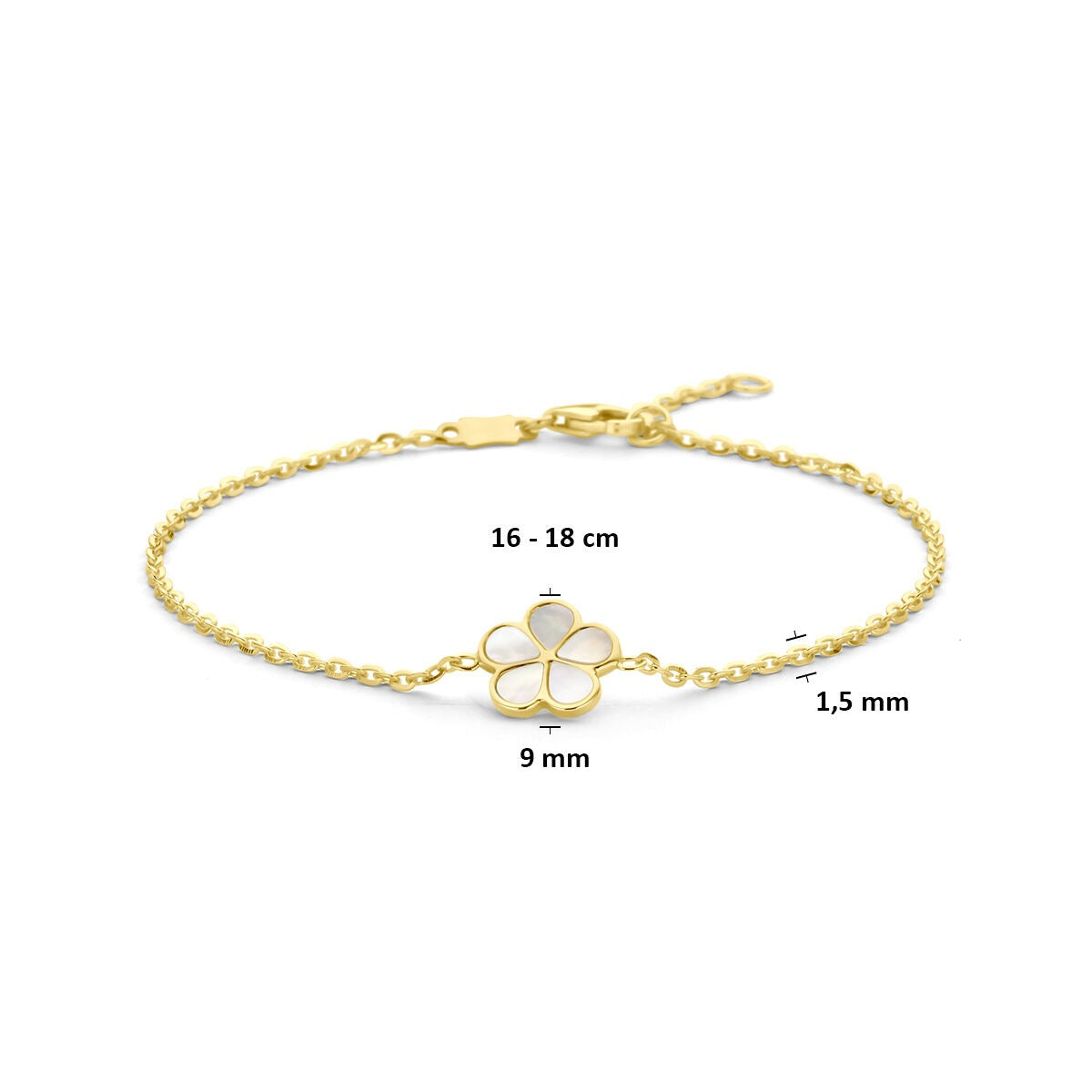 Bracciale da donna in oro 14k con fiore in madreperla