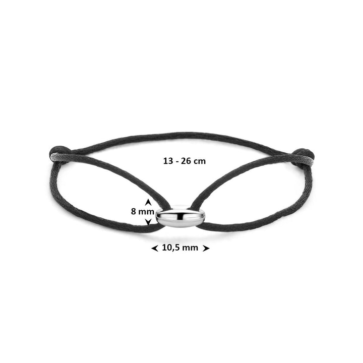 Zwarte satijnen armband met zilveren koffieboon