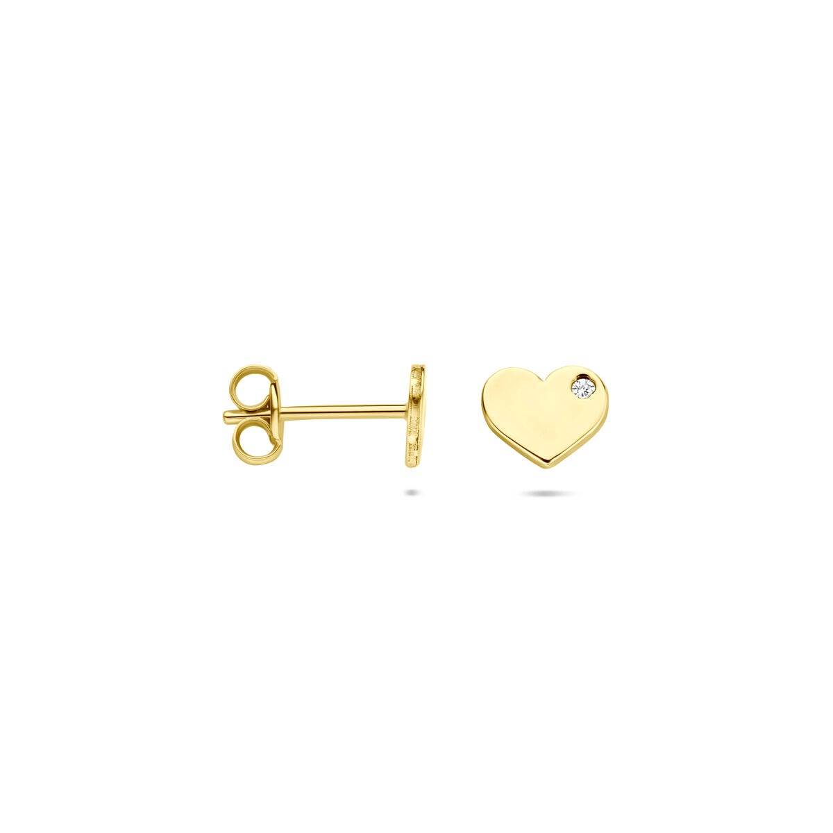 Orecchini a lobo in oro giallo 14k a cuore con zirconia – 5 x 6 mm