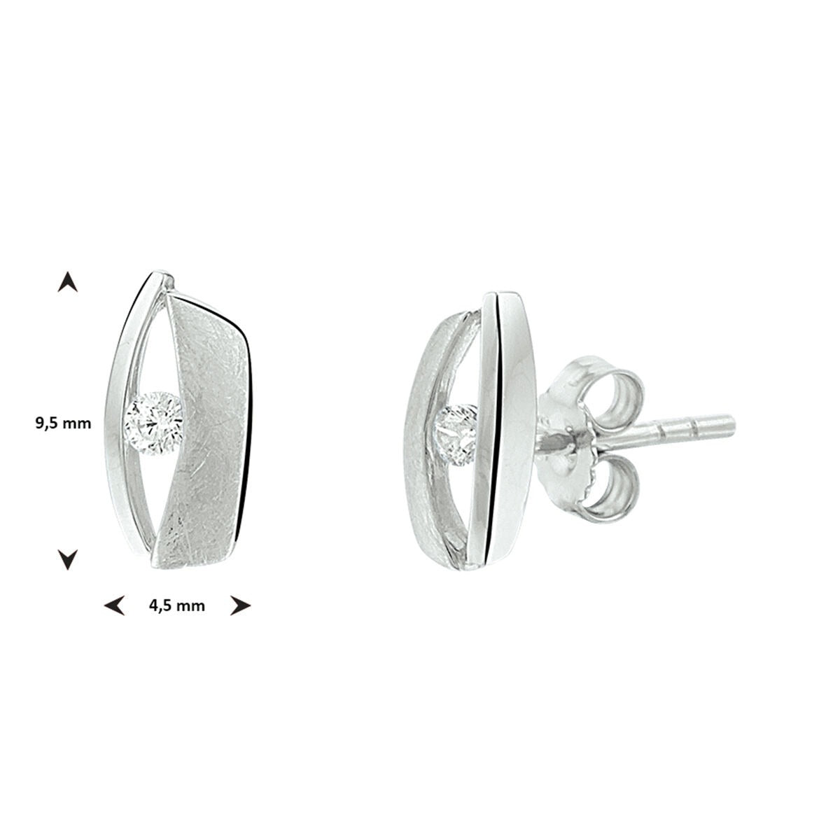 925 Orecchini a Bottone in Argento Rodiato con Zircone