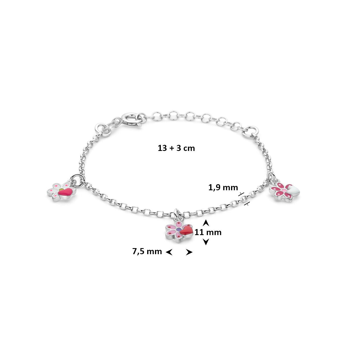 Bracciale in Argento 925 Rodiato con Fiori in Smalto