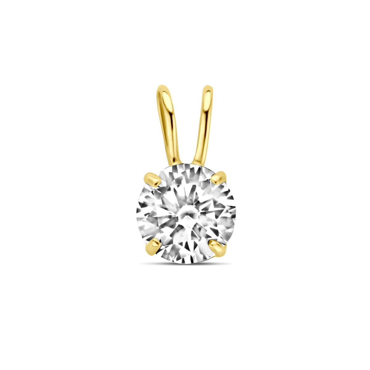 Ciondolo in oro giallo con zircone, montatura a quattro griffe.