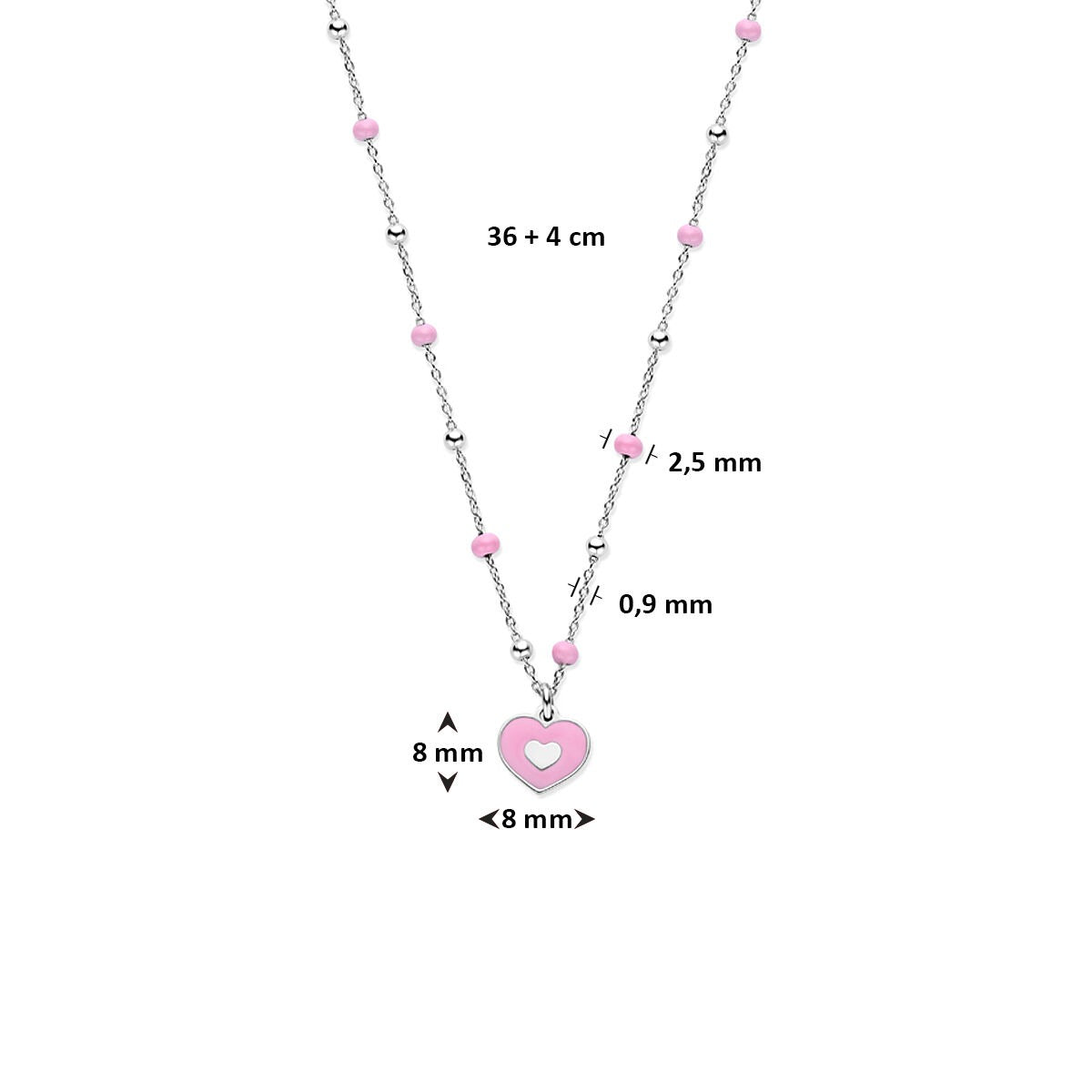 Collana in argento con cuoricino – Collier rodiato per bambini 36 + 4 cm