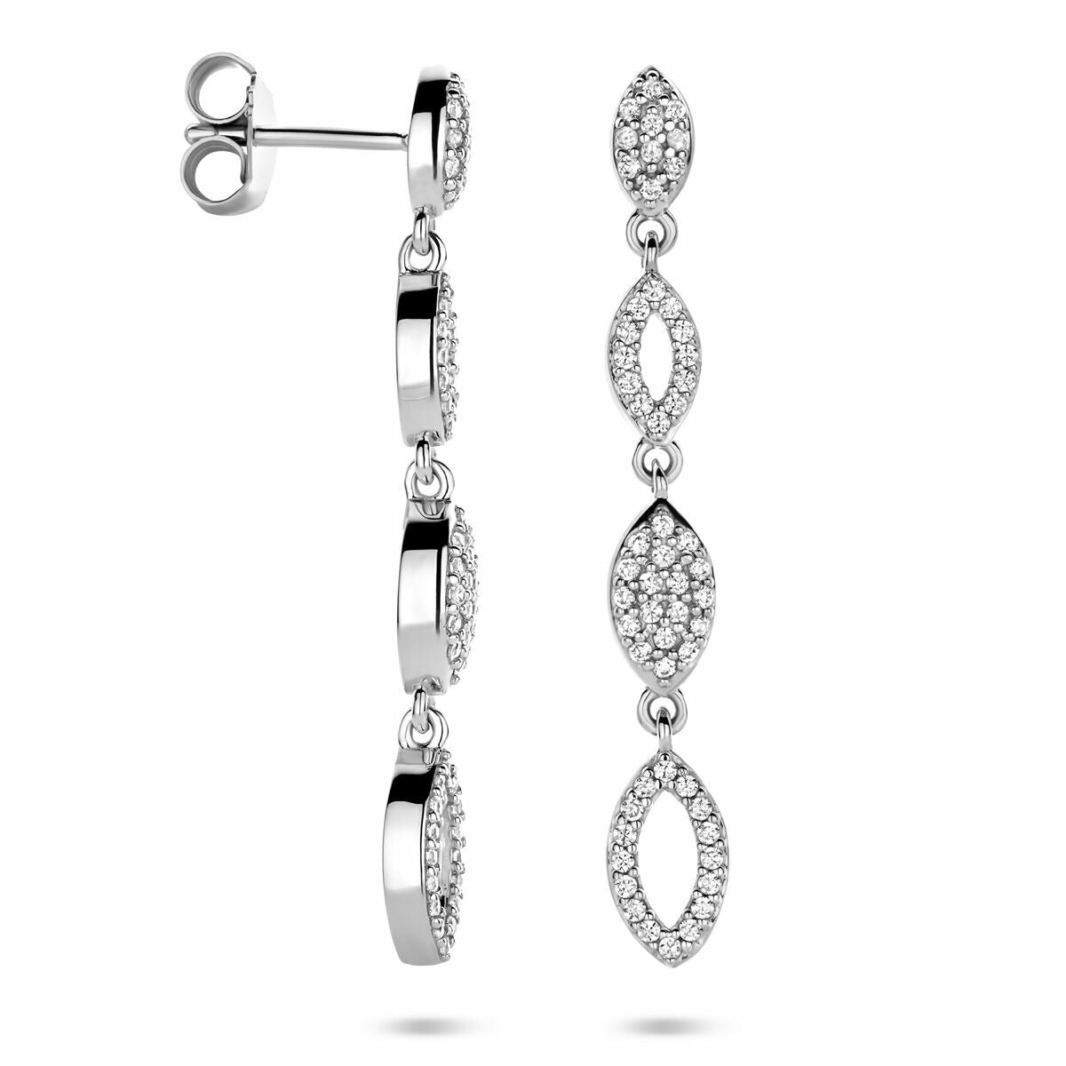 Orecchini pendenti in argento con zircone – argento 925 rodiato, 39 mm