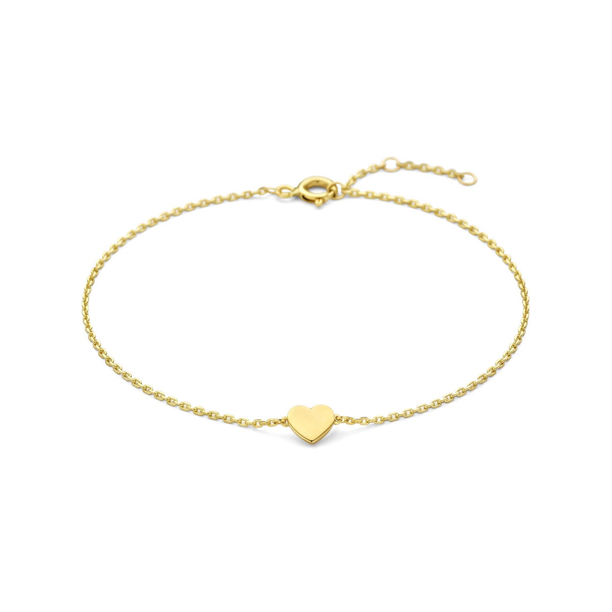 Bracciale da donna in oro giallo 14k con un cuore centrale.
