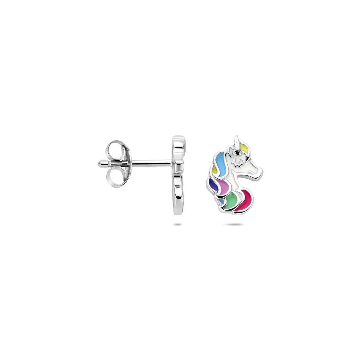 Orecchini a bottone in argento unicorno – rodiati con smalto colorato