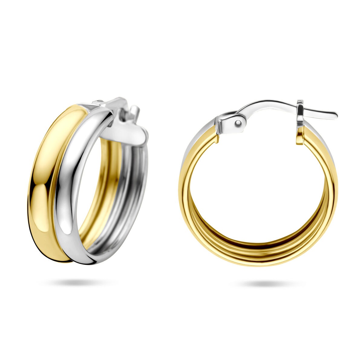 Orecchini a cerchio bicolore in argento – argento 925 dorato e rodiato, 18x6 mm
