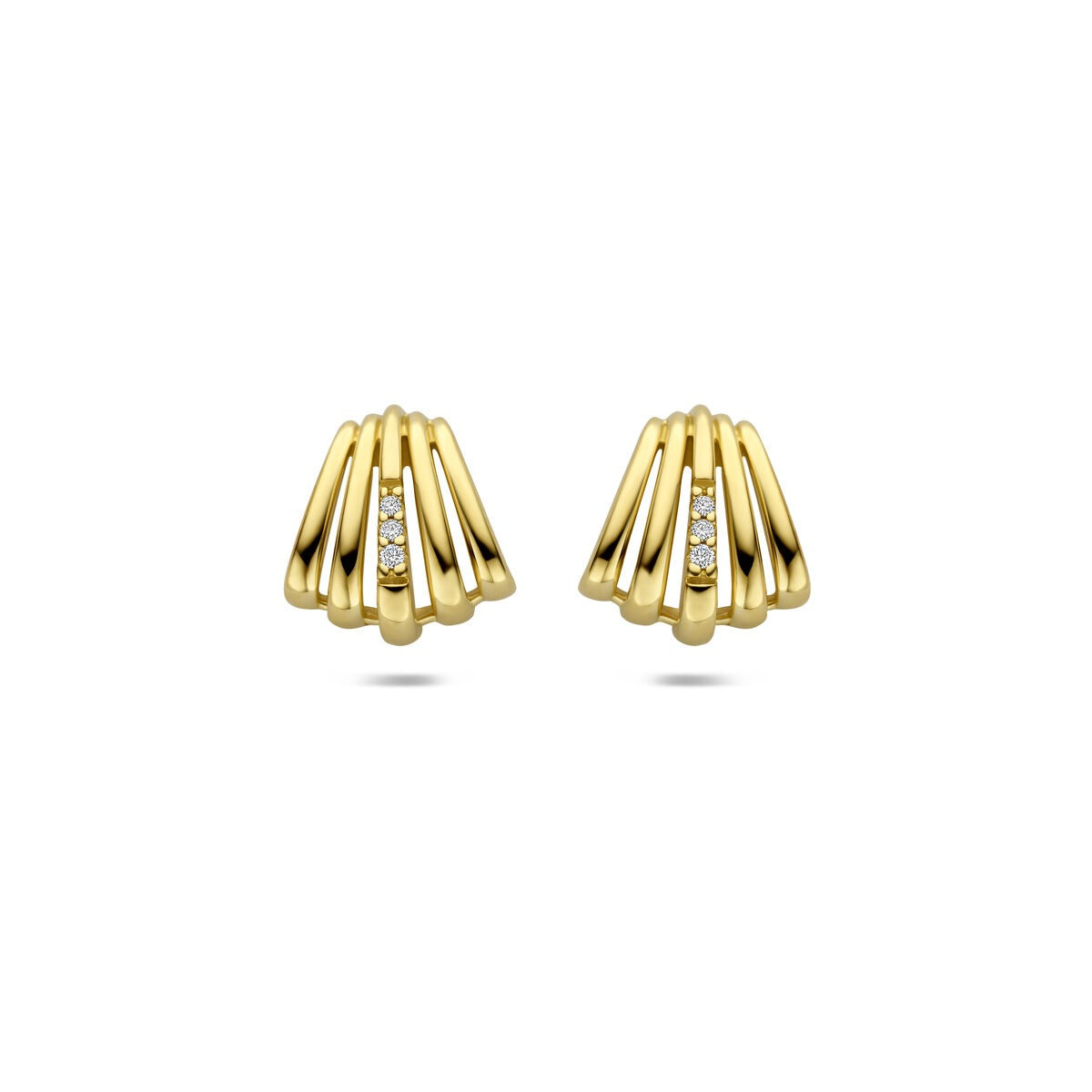 Orecchini a bottone in oro giallo 14k con diamanti, design a strati.