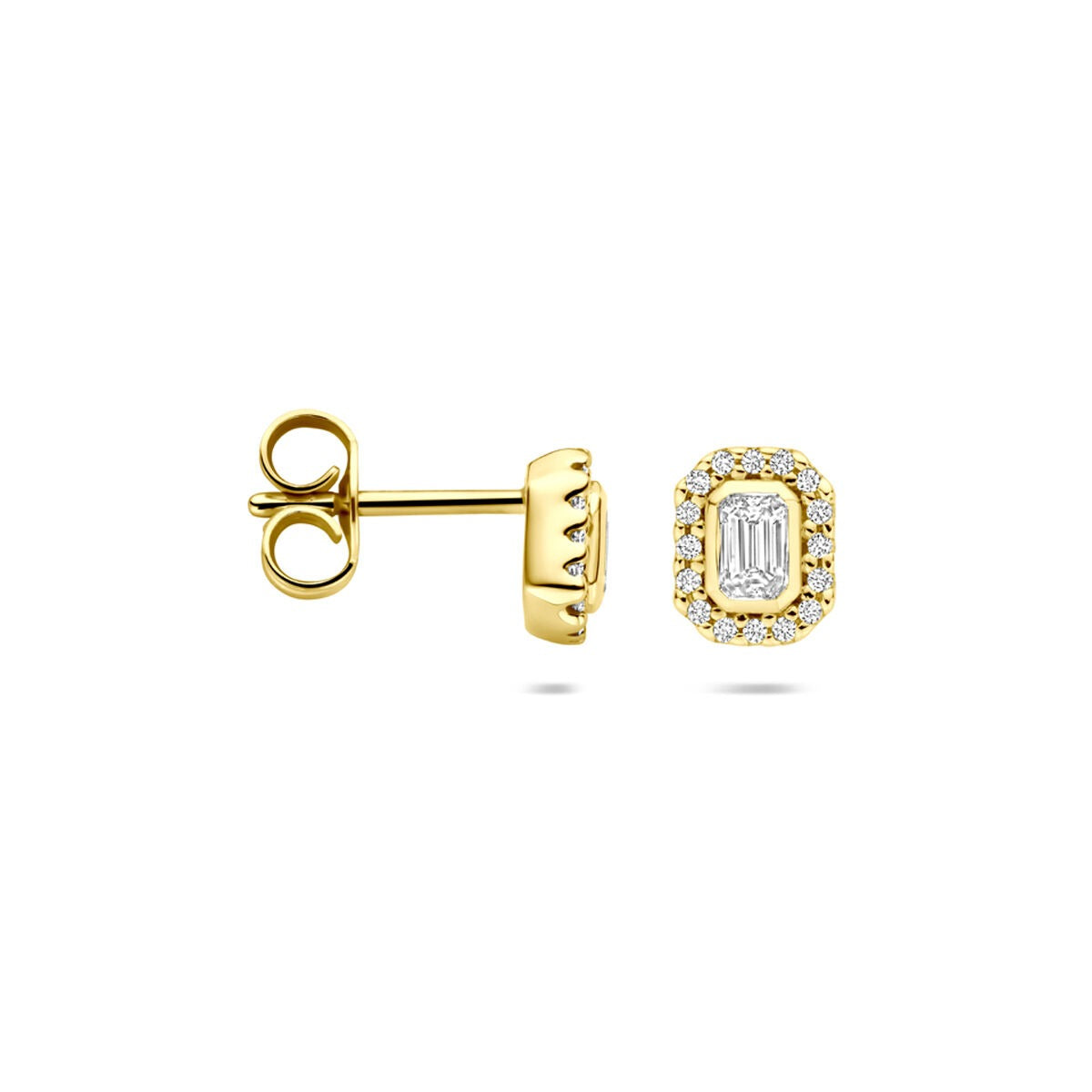 orecchini a bottone in oro giallo 14k con diamante taglio smeraldo