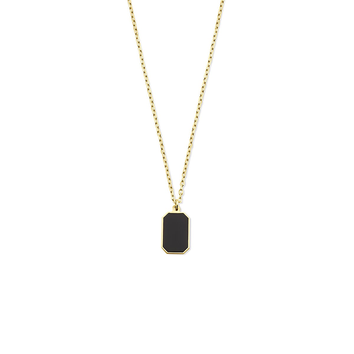 Geelgouden collier met een zwarte onyx hanger in een rechthoekige vorm.