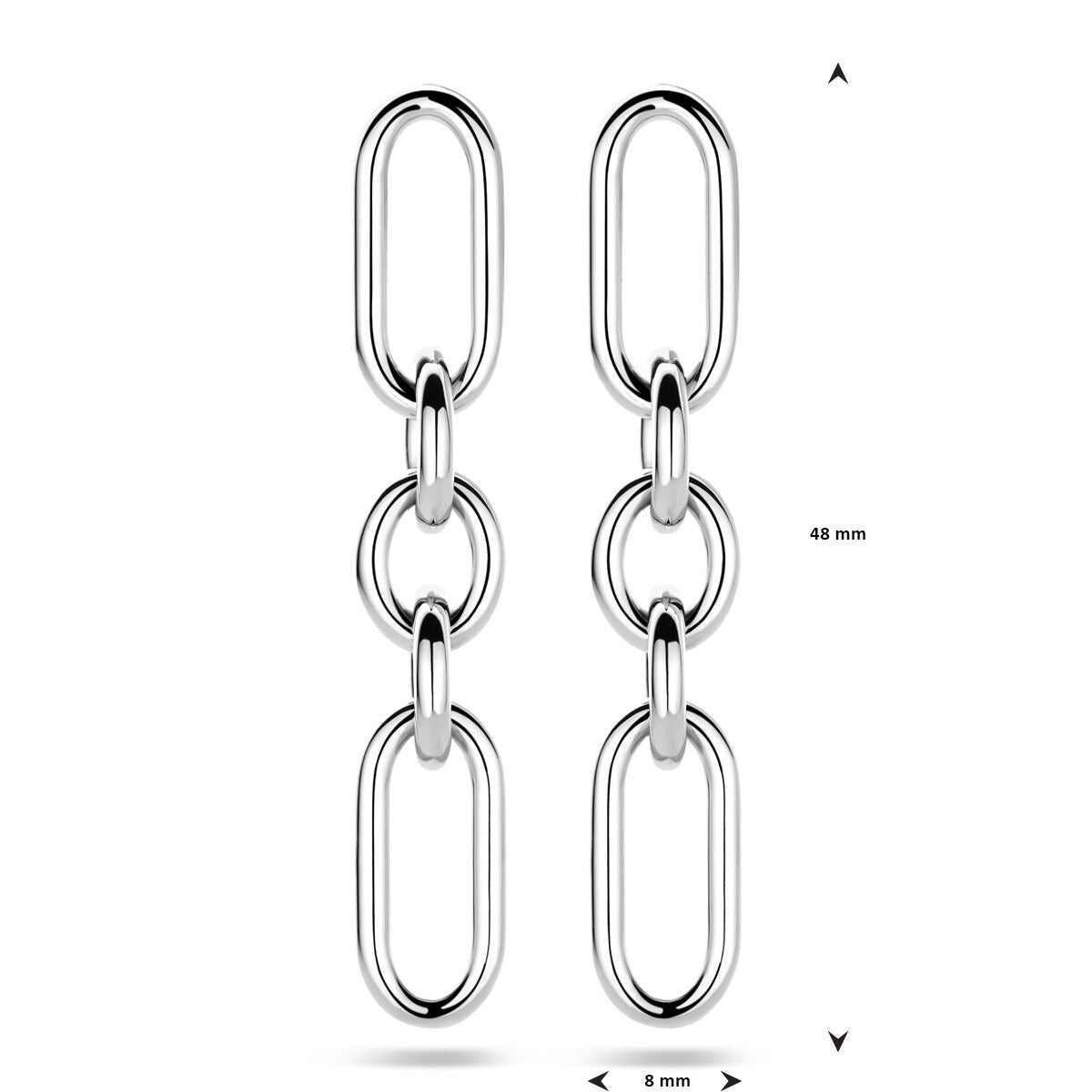 Orecchini pendenti in argento con maglie – argento 925 rodiato, 48 mm di altezza