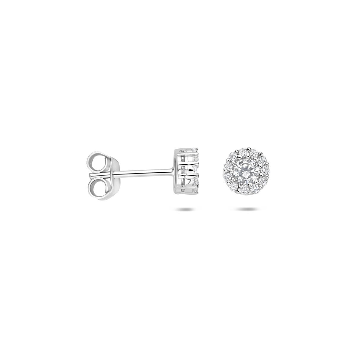 Orecchini a bottone in argento con zirconi entourage – argento 925 rodiato