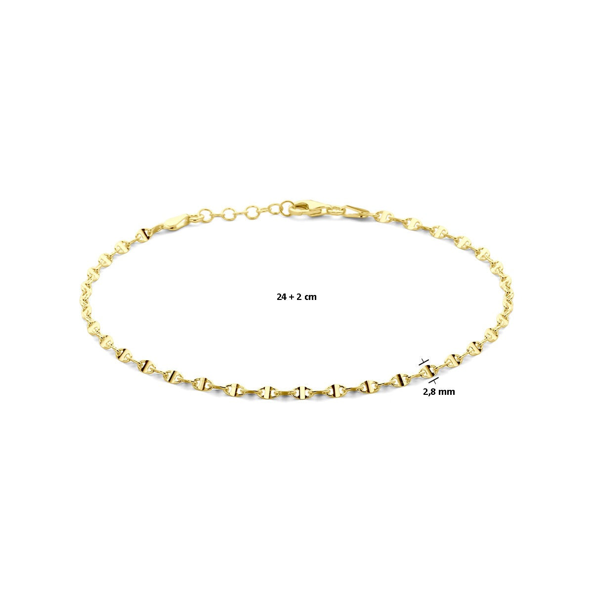 Cavigliera placcata in argento da donna – oro giallo su argento 925 con maglia a chicco di caffè